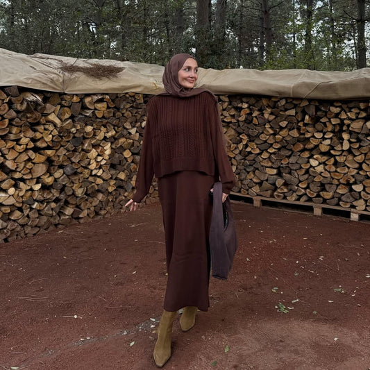 Brown Triko dress with vest