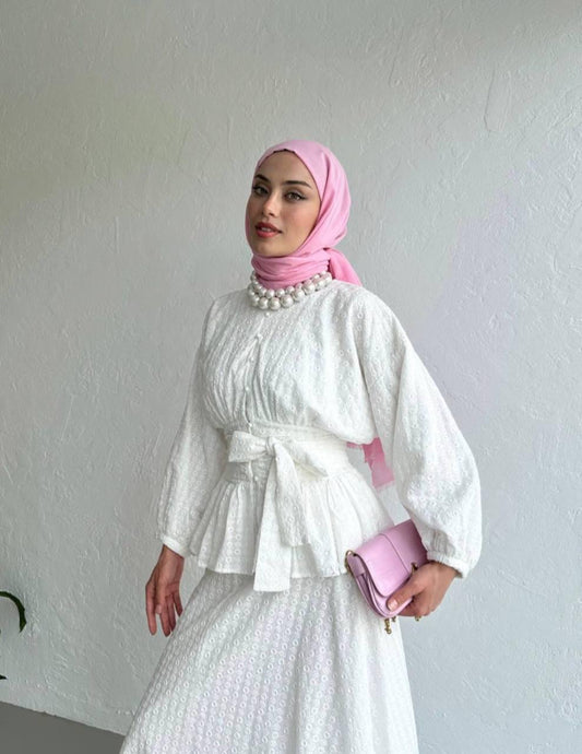"Dove" belted skirt set